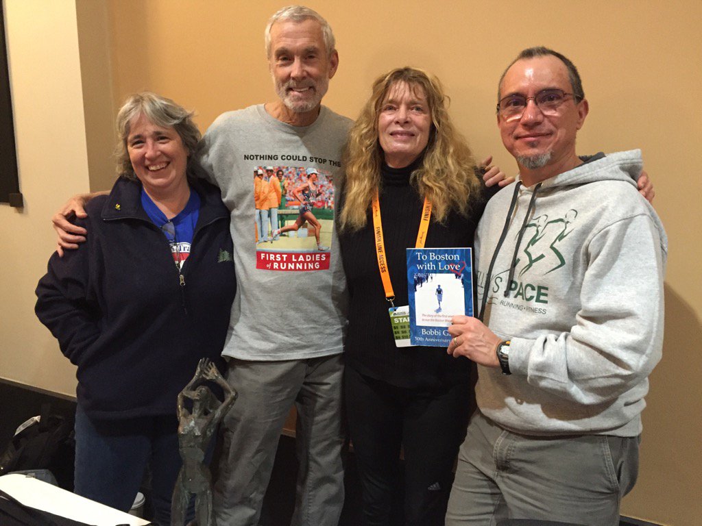Ruth, Amby, Bobbi Gibb, and I at the 2016 Boston expo, the 50th anniversary of Bobbi's first run (the first Boston finish by a woman)